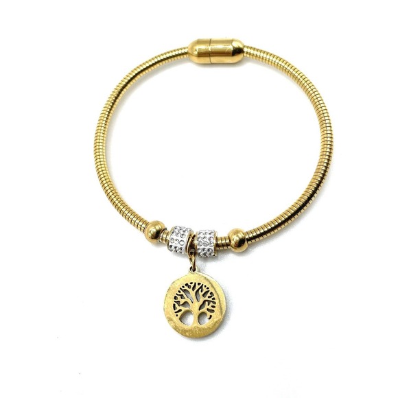 Swarovski Elements Gold Crystal Bangle Dangle Bracelet Tree of Life Charm Symbol - Picture 8 of 8